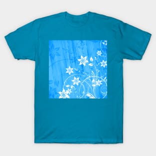 Elegant Floral Art - White Aqua T-Shirt